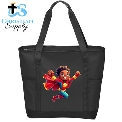 Kids Christian Star Super Boy Red Outfit Tote Bag