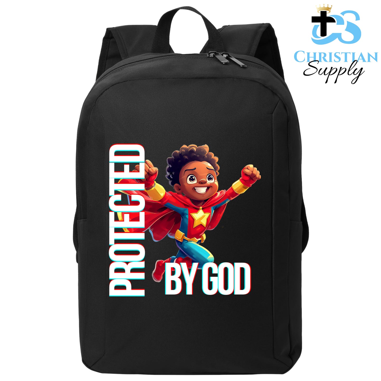 Christian Supply Bookbag for Boys – Kids Christian Star Super Boy Red Outfit Kids Backpack – Black Backpack for Men with Laptop Sleeve – Teen Boy Bookbag for School, College – Fits 15-inch Laptops