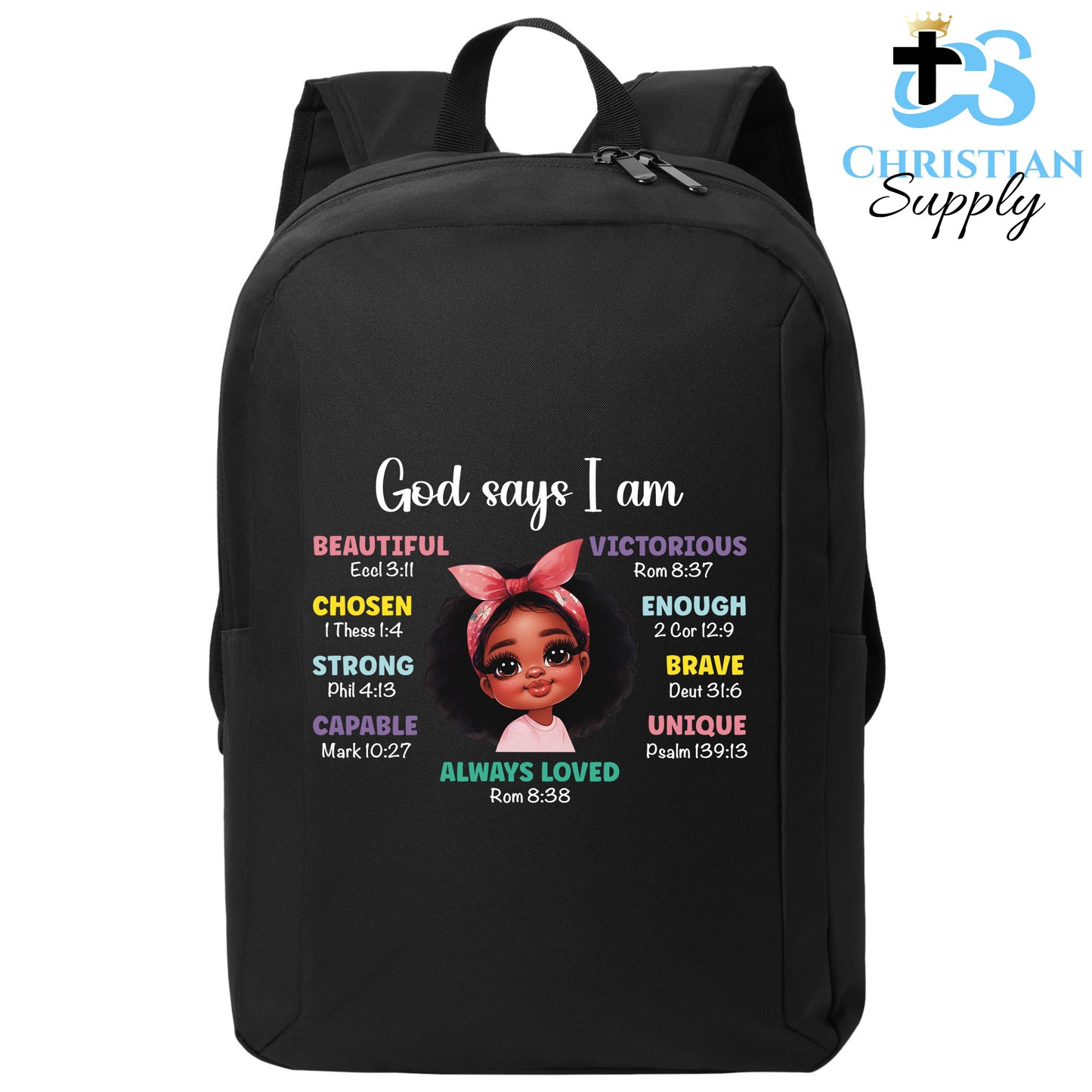 Christian Supply Bookbag for Girls – Kids Christian Girl God Says I Am Kids Backpack – Black Backpack for Women with Laptop Sleeve – Teen Girl Bookbag for School, College – Fits 15-inch Laptops