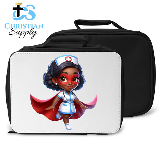 Kids Nurse Medical Christian Superhero Girl White Outfit Lunch Bag