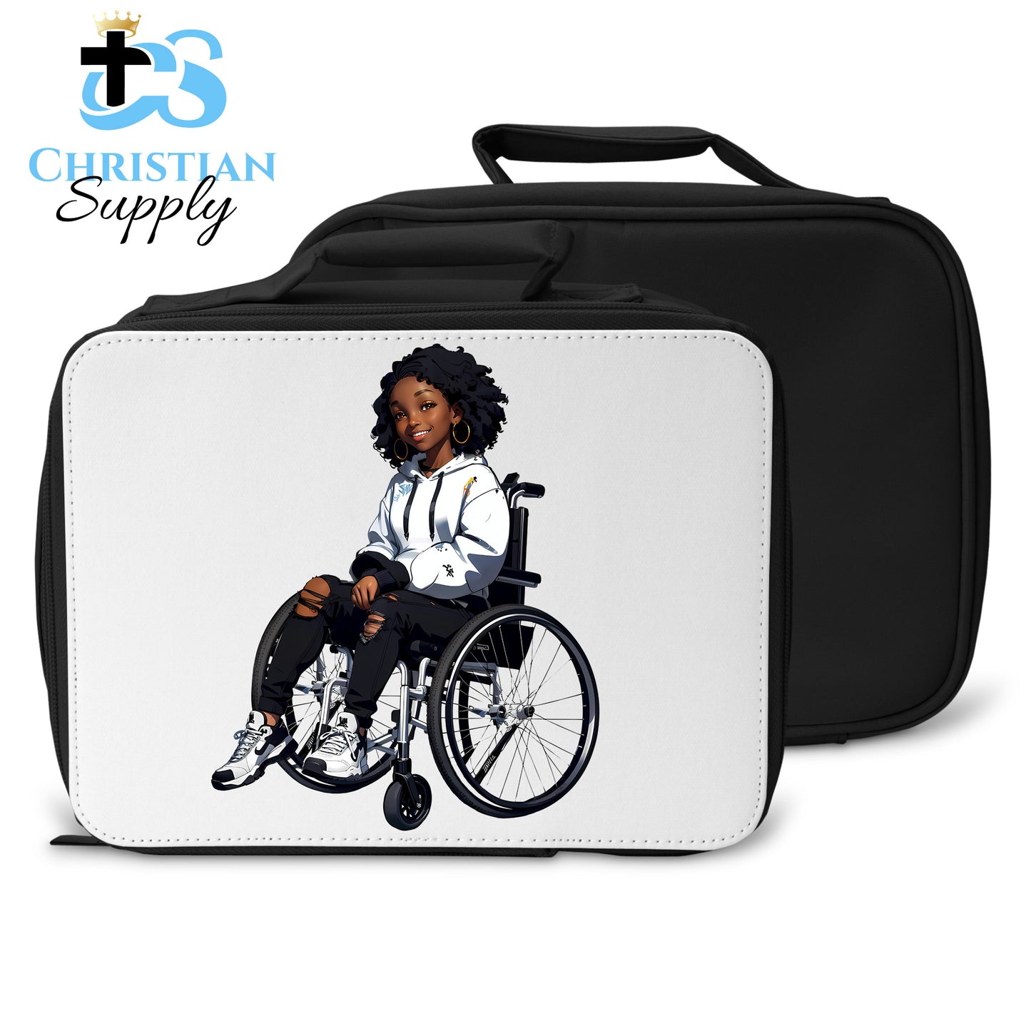 Kids Christian Girl in Wheelchair 4 Lunch Bag