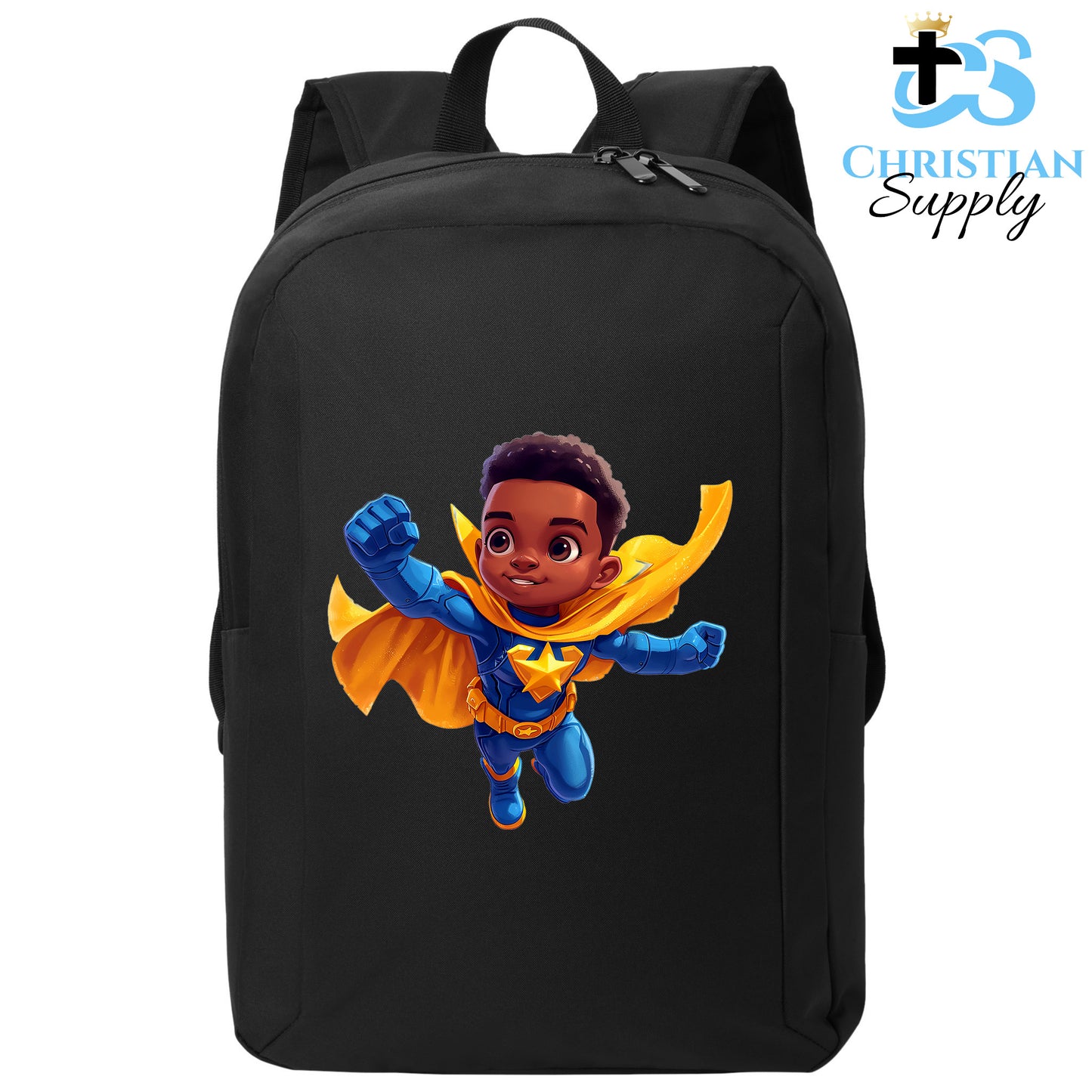 Christian Supply Bookbag for Boys – Kids Christian Star Super Boy Blue Outfit 3 Kids Backpack – Black Backpack for Men with Laptop Sleeve – Teen Boy Bookbag for School, College – Fits 15-inch Laptops