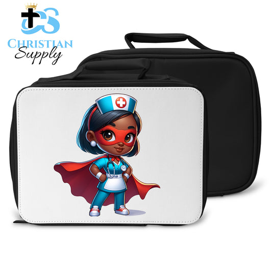 Kids Nurse Medical Christian Superhero Girl White Blue Outfit Lunch Bag