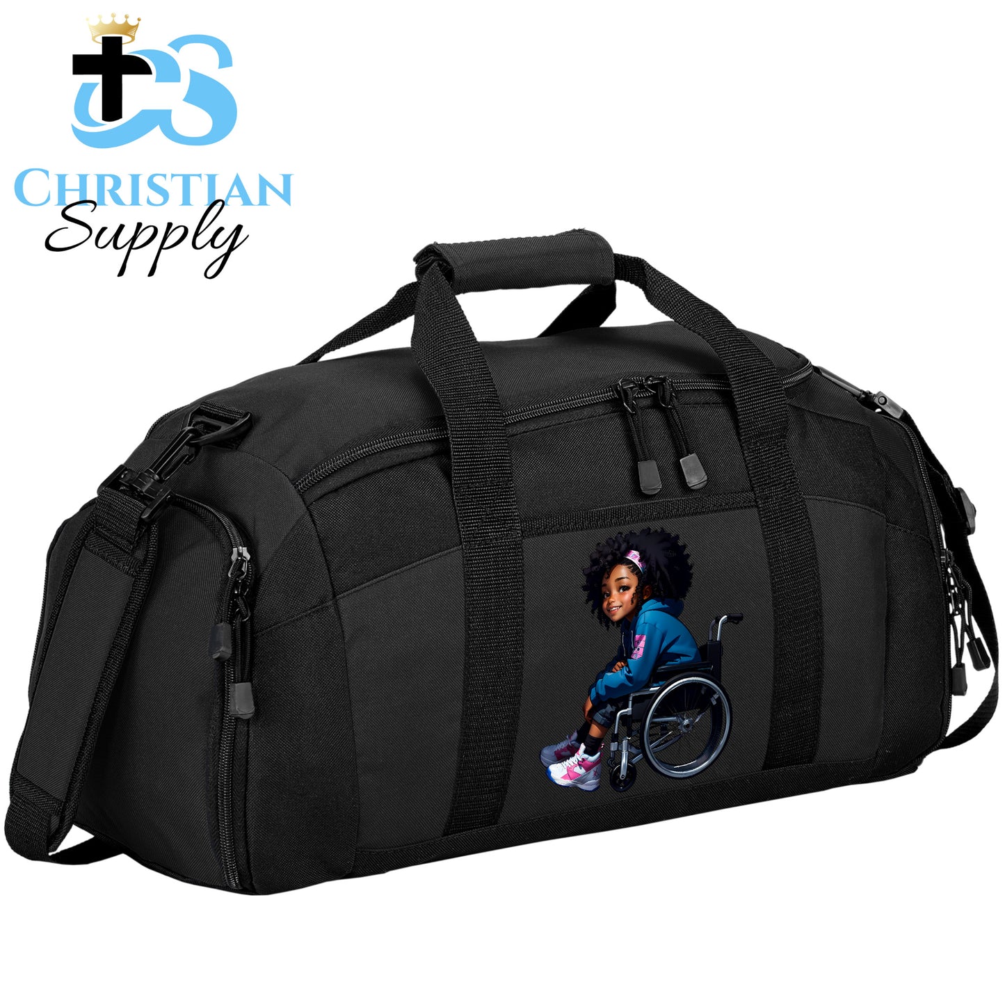 Kids Christian Girl in Wheelchair 1 Duffel Bag