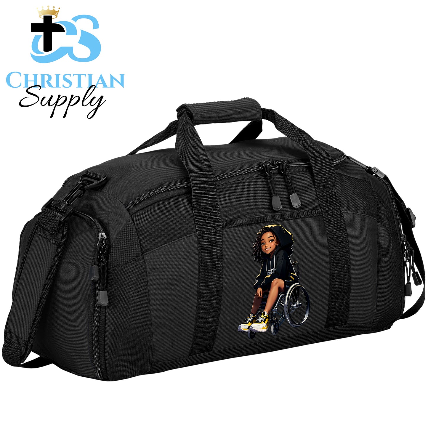 Kids Christian Girl in Wheelchair 3 Duffel Bag