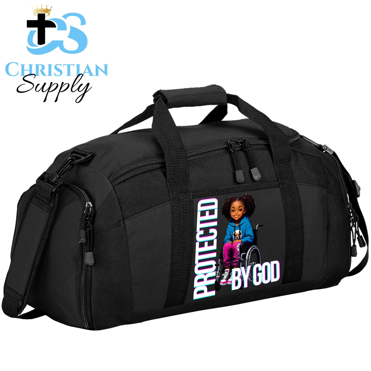 Kids Christian Girl in Wheelchair 5 Duffel Bag