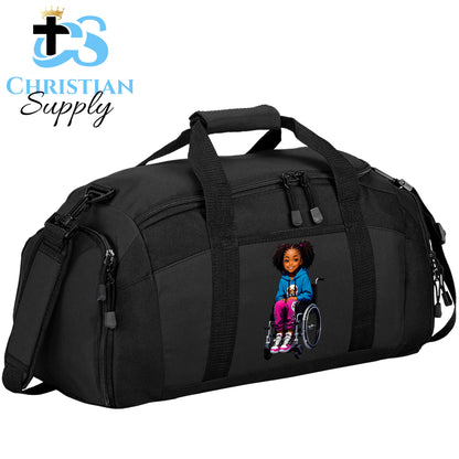 Kids Christian Girl in Wheelchair 5 Duffel Bag