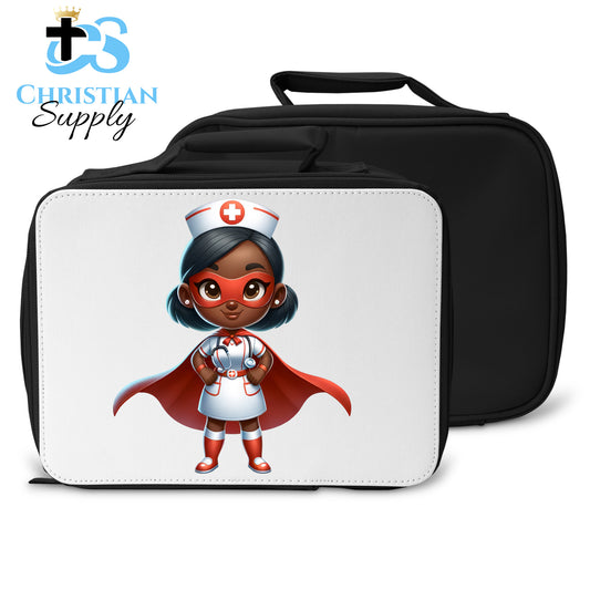 Kids Nurse Medical Christian Superhero Girl White Red Outfit Lunch Bag