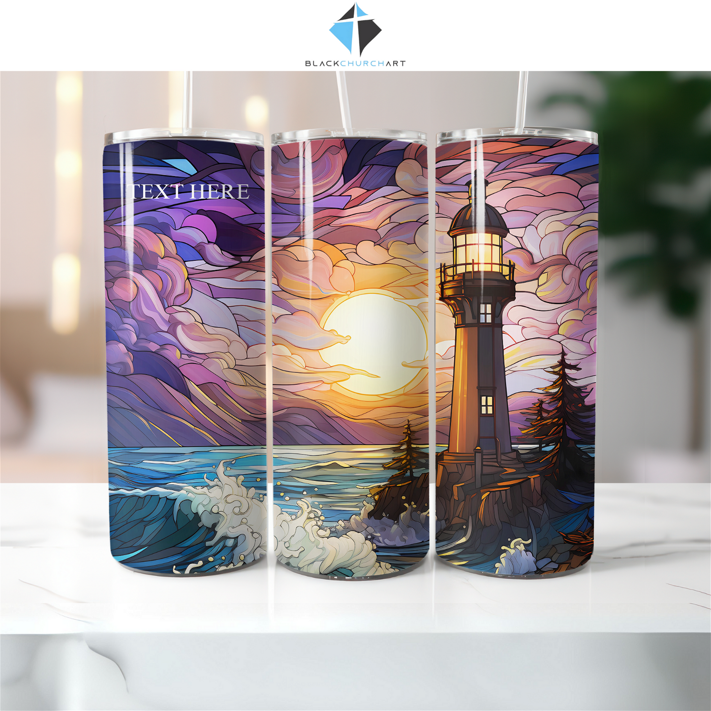 Lighthouse Stained Glass Tumbler - Christian Supply