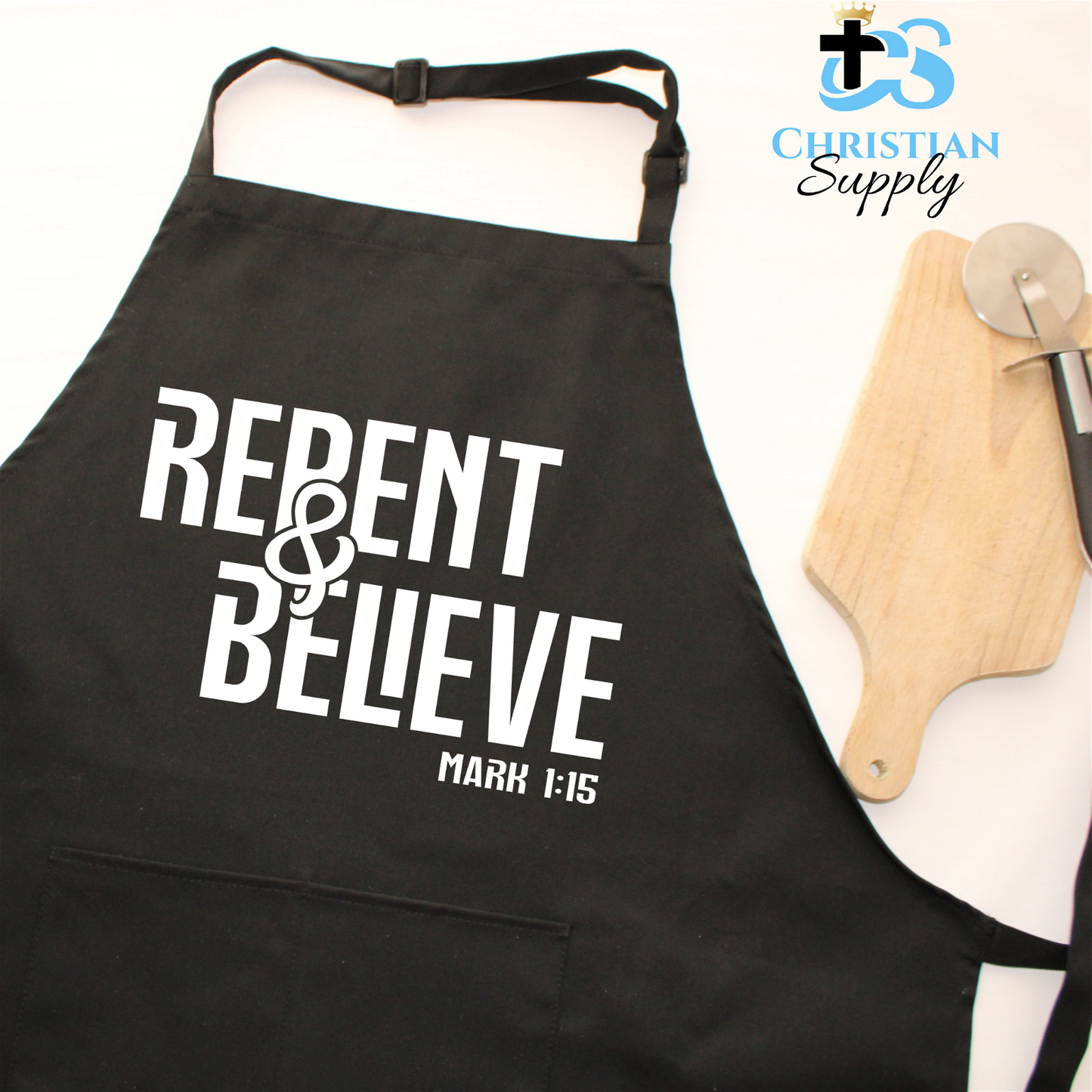 Repent & Believe Apron - Christian Supply