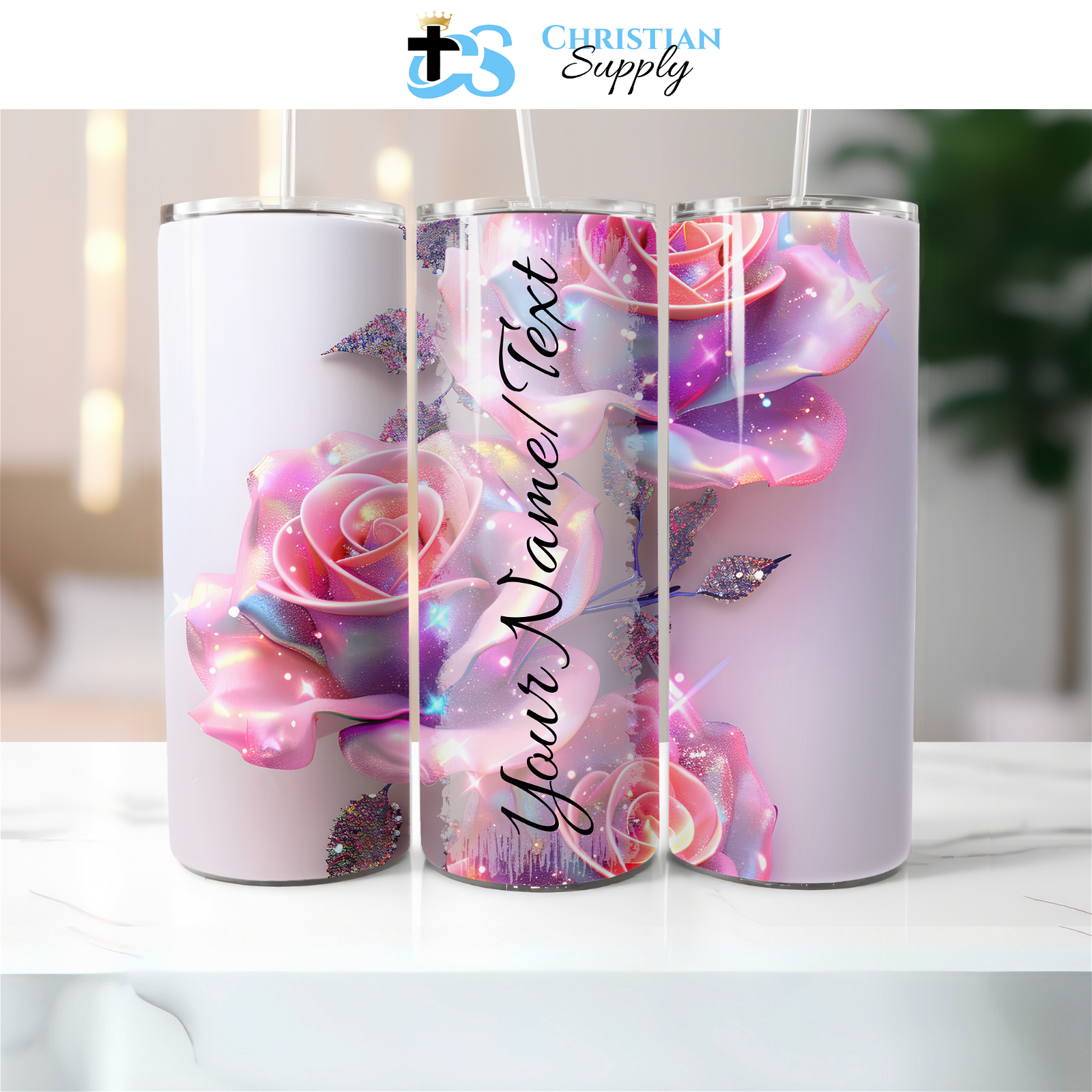 Sparkly Rose Tumbler - Christian Supply