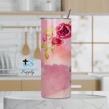 She is Clothed in Strength and Dignity Pink Tumbler